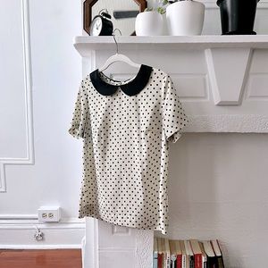 Merona Black/White Polka Dot Short-Sleeved Peter Pan Collar Blouse